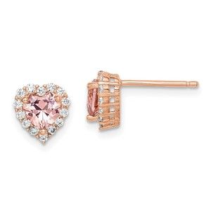 Sterling Silver Rose-plated  Post CZ and Crystal Pink Heart Earrings